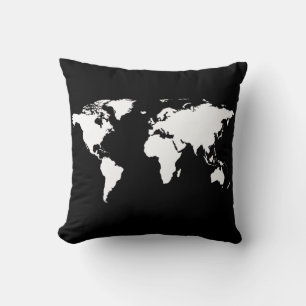 black/white personalised world-map cushion