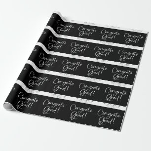 Black White Personalized Name Congrats Grad Wrapping Paper