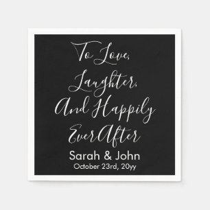 Black White Personalized Script Wedding Reception Napkin