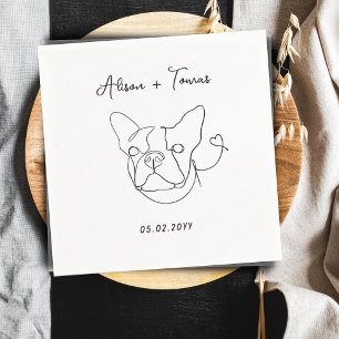 Black White Pet Bulldog Doodle Engagement Wedding Napkin