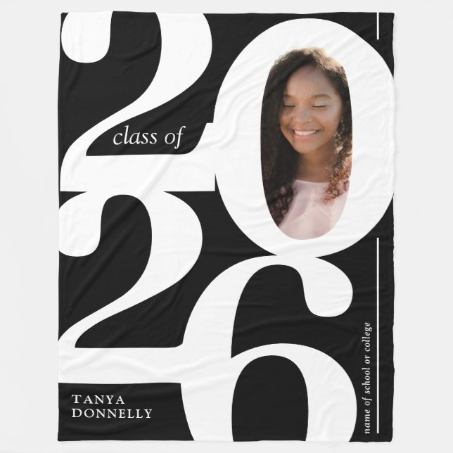 Black White Photo 2025 Graduation Fleece Blanket (Front)