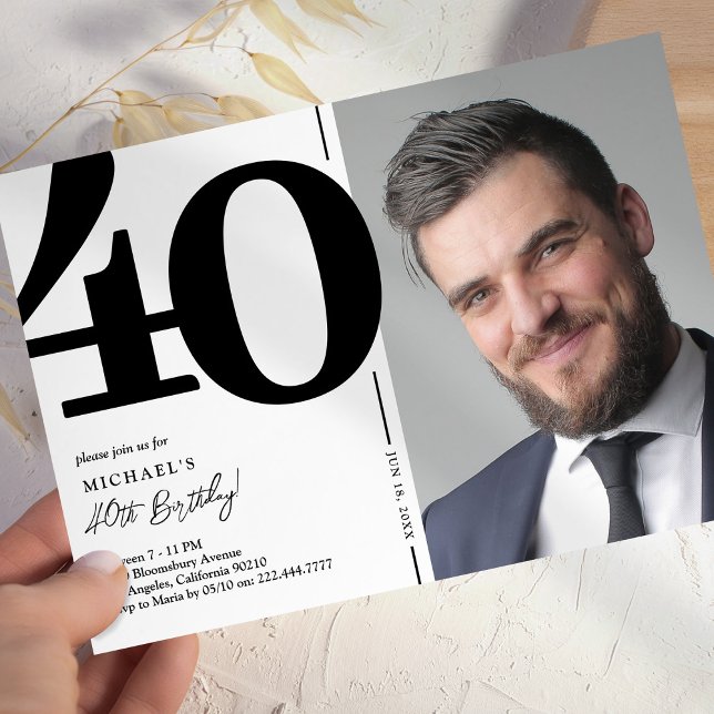 Black White Photo 40th Birthday Party Invitation (Creator Uploaded)