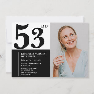 Black White Photo 53rd Birthday Invitations