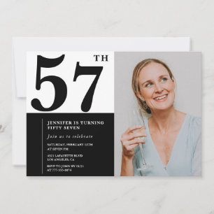 Black White Photo 57th Birthday Invitations