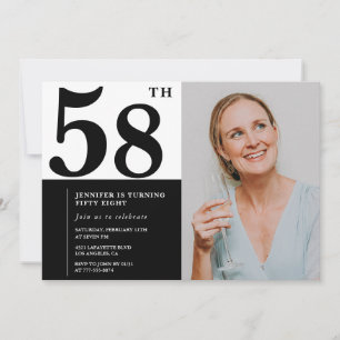 Black White Photo 58th Birthday Invitations