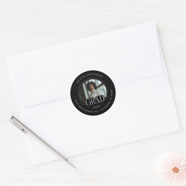Black White Photo Address Graduate Envelope Seal (Envelope)