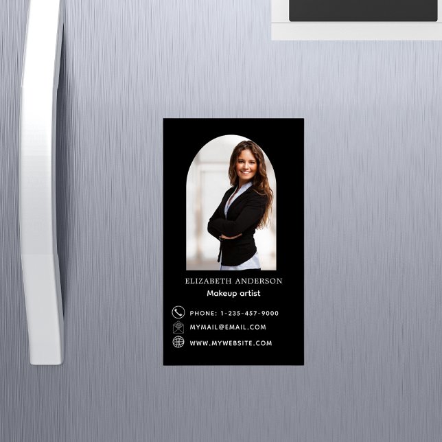 Black white photo arch contact info 	Magnetic business card (Creator Uploaded)