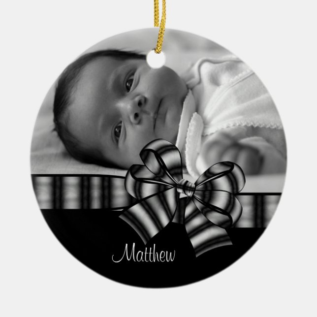 Black & White Photo Baby Ornament (Front)