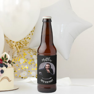 Black white photo birthday party beer bottle label