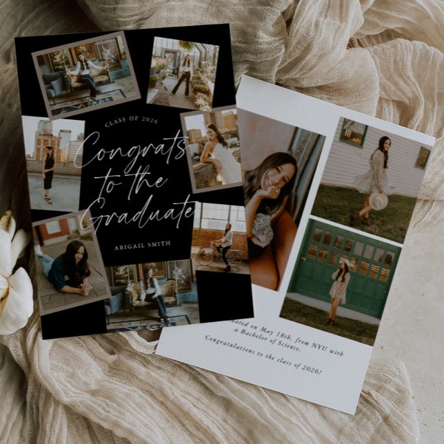 Black & White Photo Collage Graduation Announcement (Creator Uploaded)