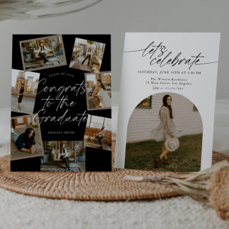 Black & White Photo Collage Graduation Invitation