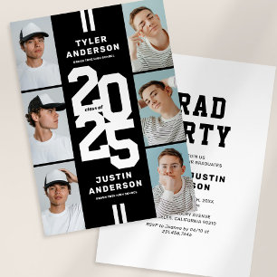 Black White Photo Collage Joint Graduation Party Invitation