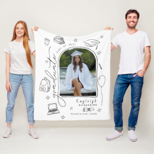 Black White Photo Graduate Fleece Blanket