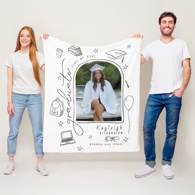 Black White Photo Graduate Fleece Blanket (In Situ)
