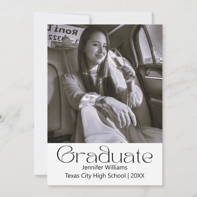 black & white photo graduation arch announcement  (Front)