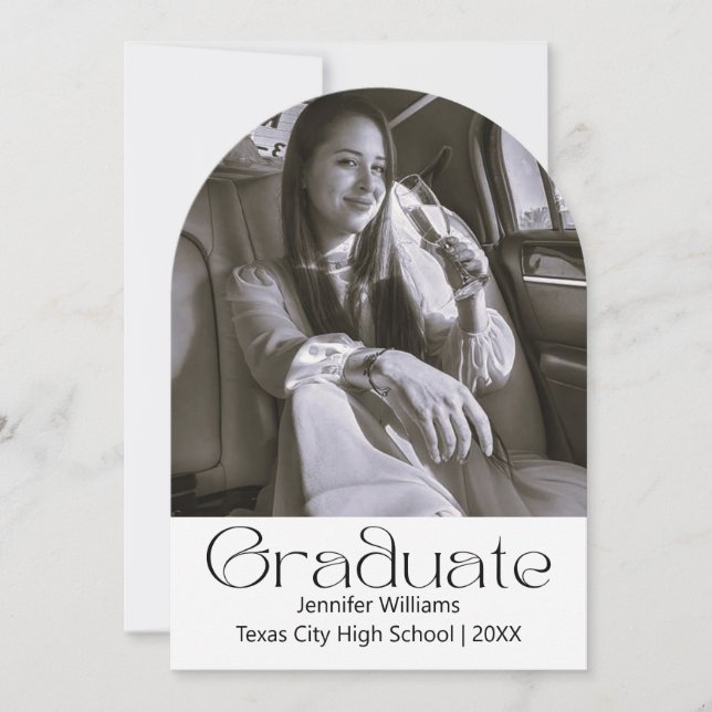 black & white photo graduation arch announcement  (Front)