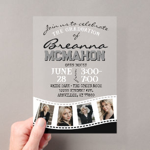 Black & White Photo Graduation Filmstrip Frosted Acrylic Invitations