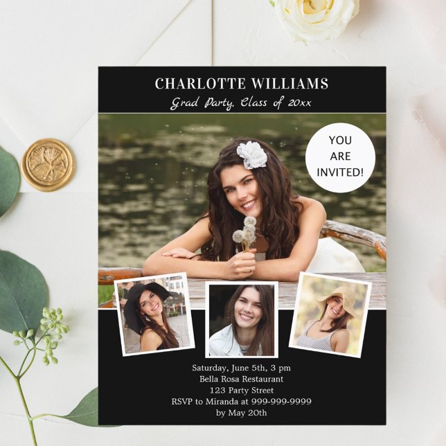 Black white photo graduation party invitation (Creator Uploaded)