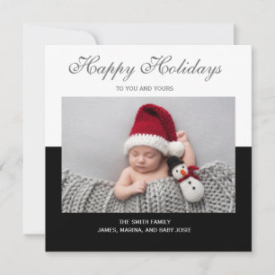 Black White Photo Happy Holiday Birth Announcement