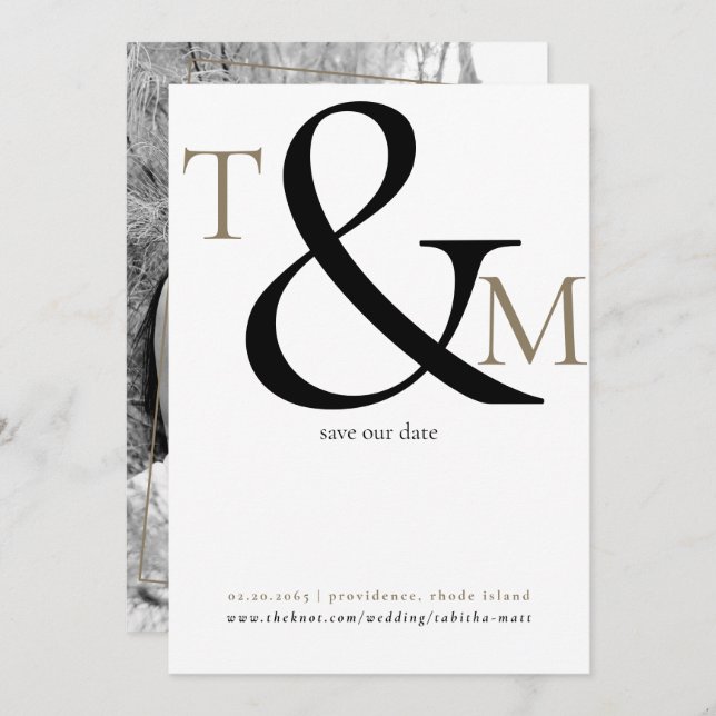 Black & White Photo Initials Modern Wedding  Save The Date (Front/Back)