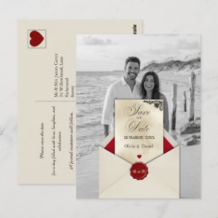 Black & White Photo Ivory Monogram Save the Date Postcard
