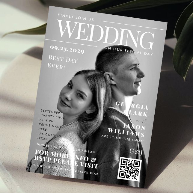 Black & White Photo Magazine Cover Unique Wedding  Invitation (Creator Uploaded)