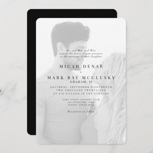 Black & White Photo Modern Wedding Invitation (Front/Back)