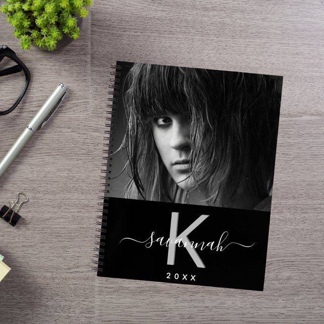 Black white photo monogram script notebook (Creator Uploaded)