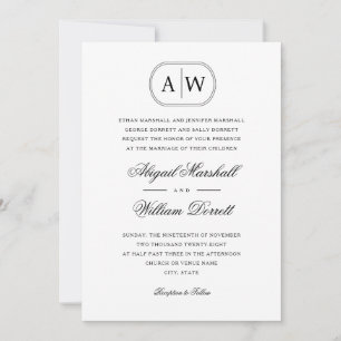 Black White Photo Monogram Wedding Invitation