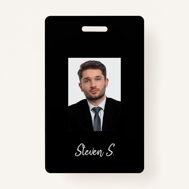 Black white photo name badge ID badge (Front)