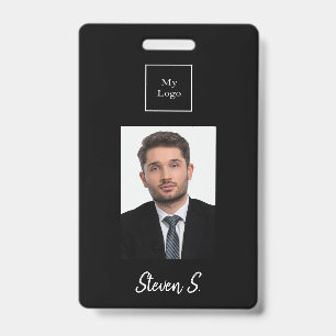 Black white photo name business logo badge ID badge