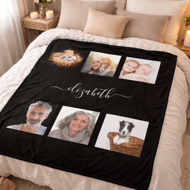 Black white photo name script elegant  fleece blanket (Creator Uploaded)