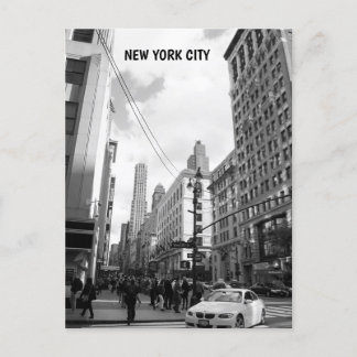 Black white photo New York City buildings cars Postcard