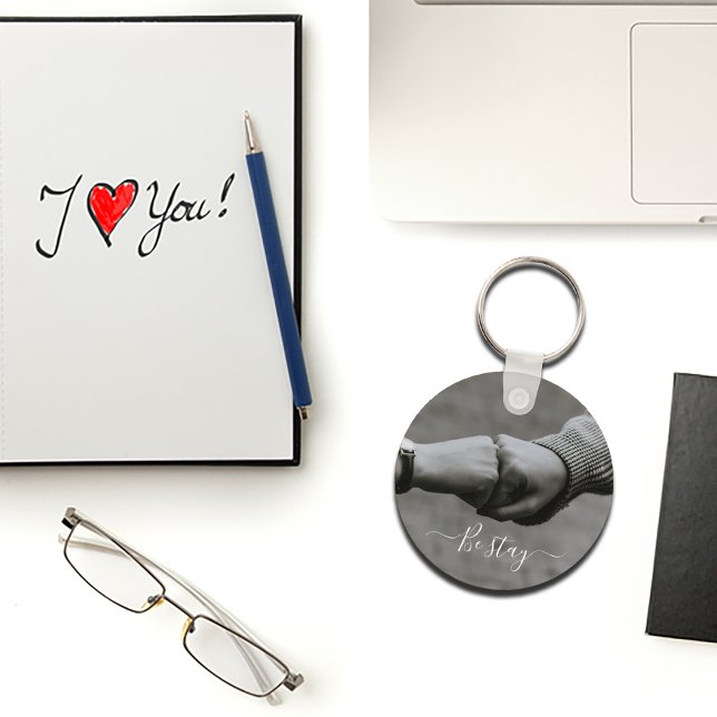 Black-white photo of hands of two people keychain (
)