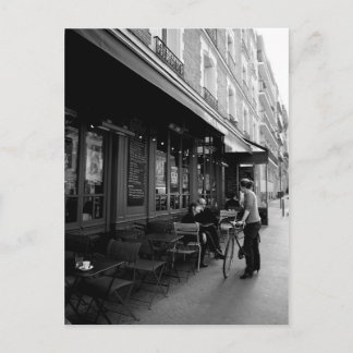 Black & White Photo of Street Cafe in Paris Postcard