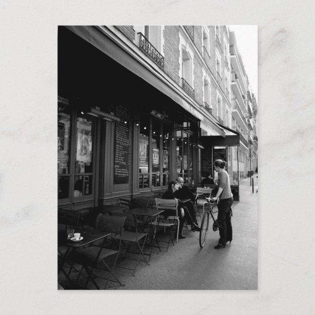 Black & White Photo of Street Cafe in Paris Postcard (Front)
