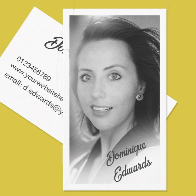 Black White Photo QR Code Elegant Typography  Business Card (Creator Uploaded)