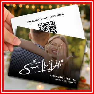 Black & White Photo QR Code Modern Save the Date