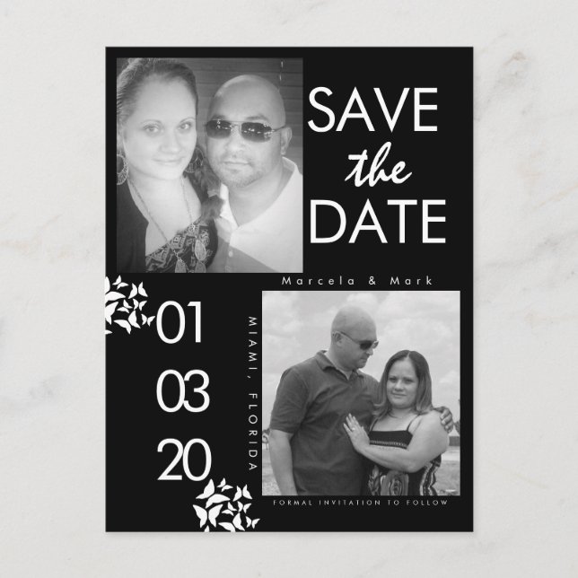 Black White Photo Save The Dates Butterfly Postcar Postcard (Front)