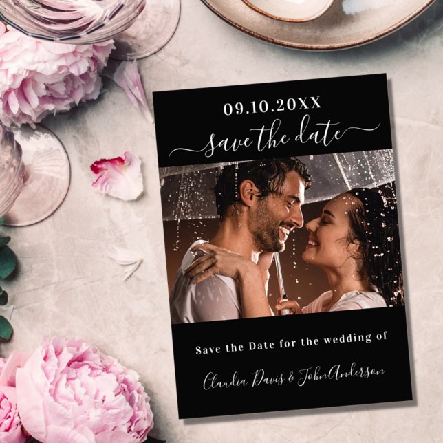 Black white photo script modern elegant save the date (Creator Uploaded)