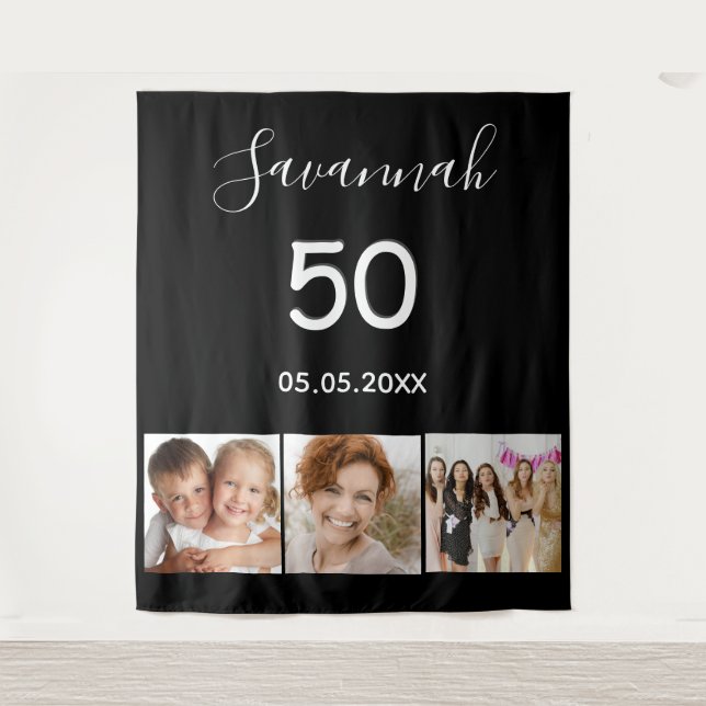 Black white photo script name Birthday Tapestry (Front)