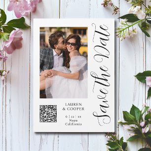 Black White Photo Script Save The Date QR Code