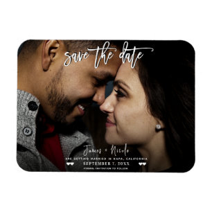 Black & White Photo Script Save the Date Wedding  Magnet