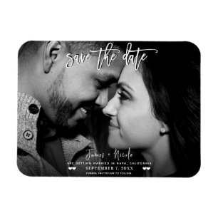 Black & White Photo Script Save the Date Wedding Magnet