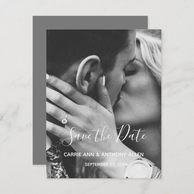 Black White Photo Script Typography Save the Date (Front/Back)