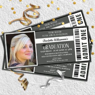 Black White Photo Ticket Graduation Party Invitation