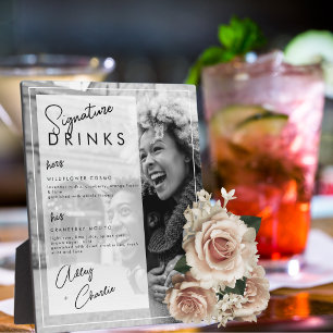 Black White Photo Wedding Couple Signature Drink Plaque