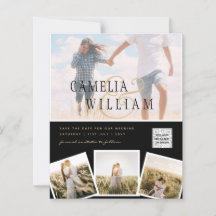 Black White PHOTO Wedding Invite QR CODE Save Date