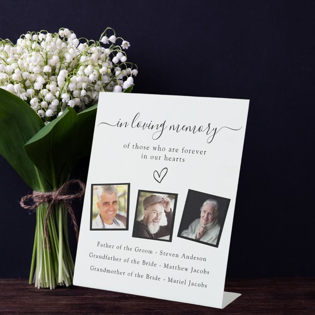 Black white photo wedding memorial pedestal sign (Creator Uploaded)