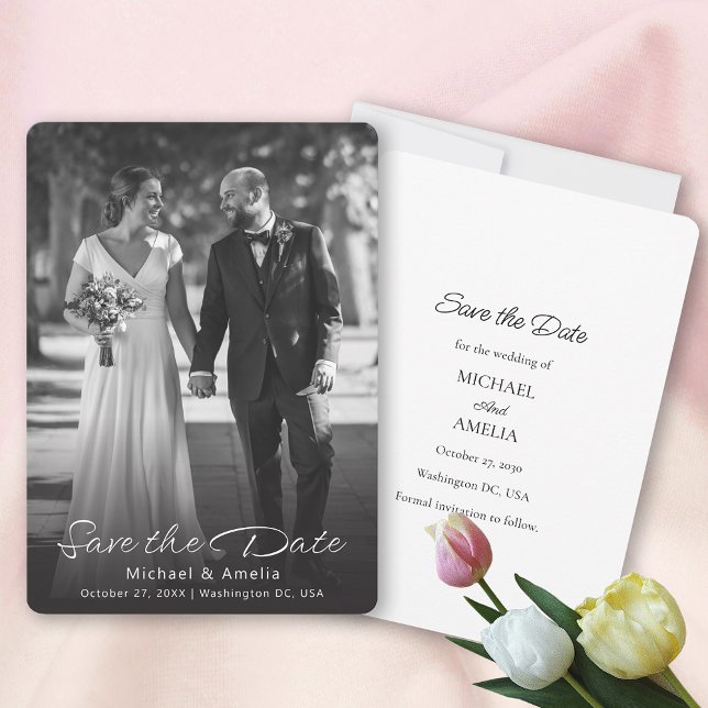  Black & White Photo Wedding Save The Date Card (Black & White Photo  Save The Date Card)